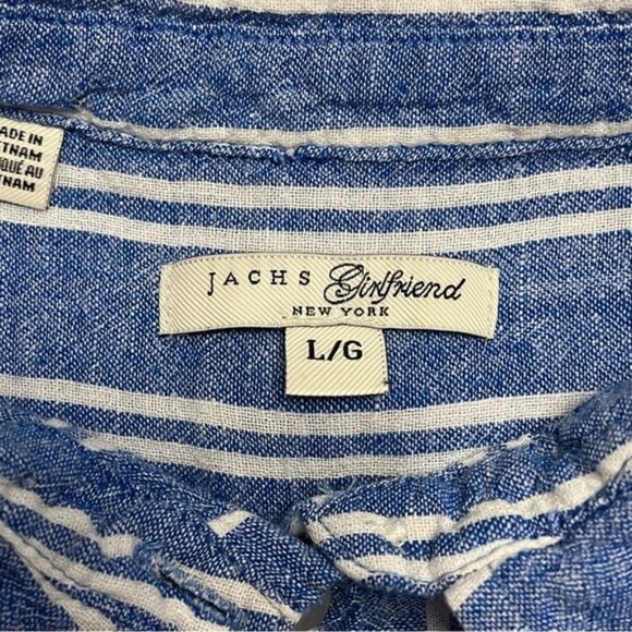 Jachs Girlfriend Striped Linen Blend Tie-Front Shirt L - Picture 3 of 6